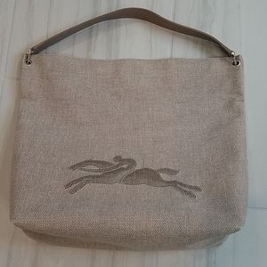 Longchamp tan fabric logo shoulder bag